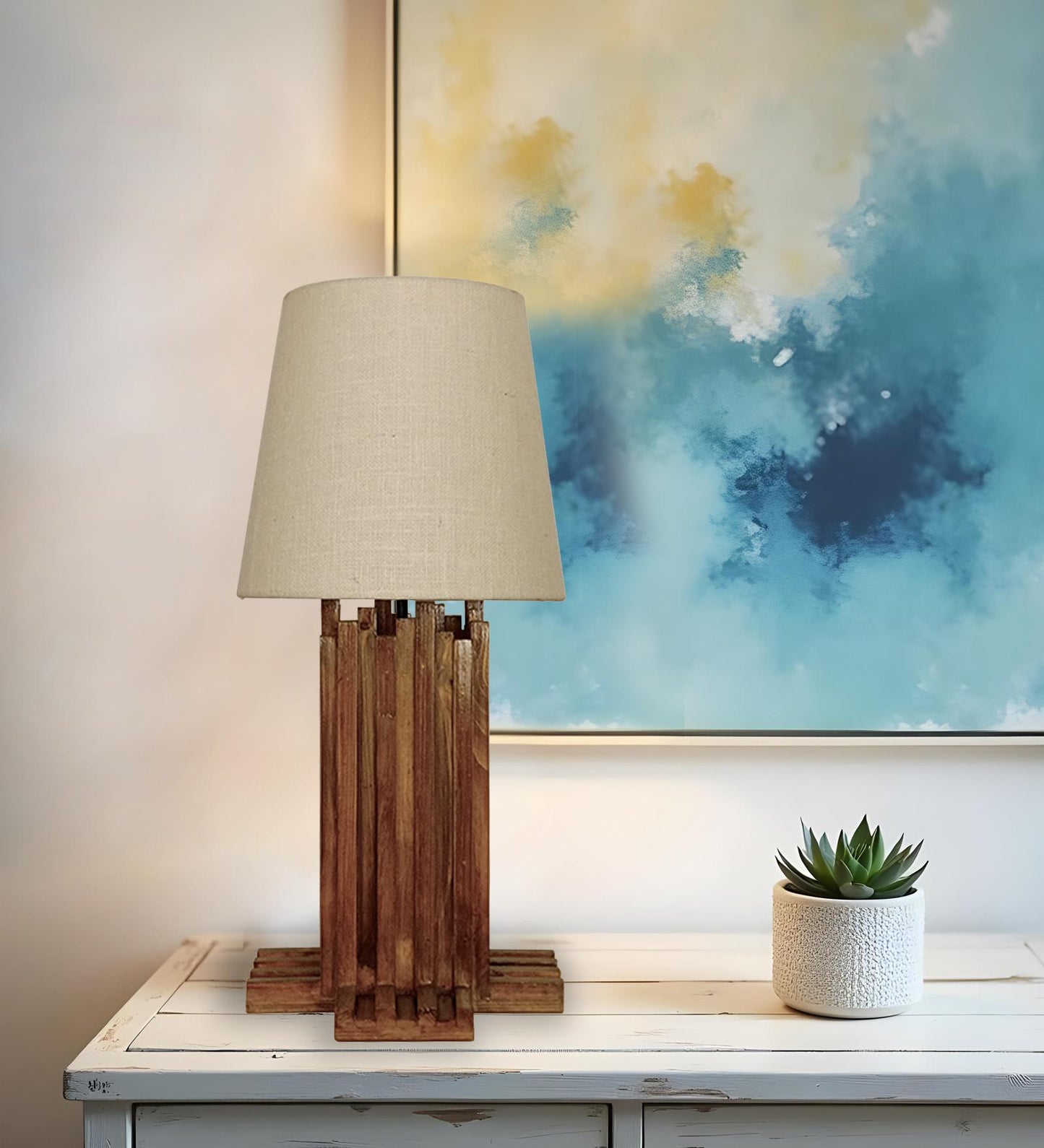 Swim Brown Wooden Table Lamp with Jute Lampshade