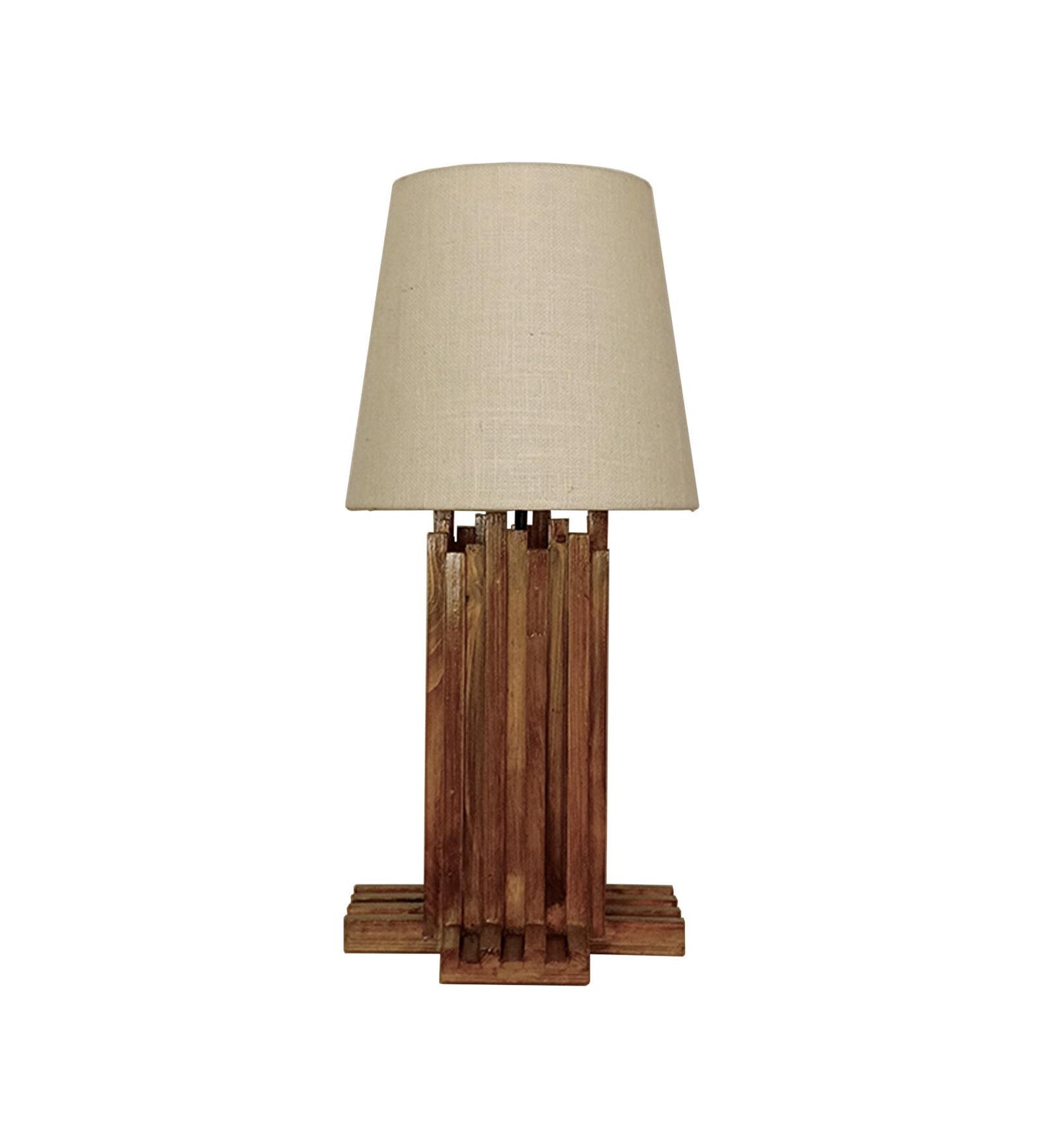 Swim Brown Wooden Table Lamp with Jute Lampshade