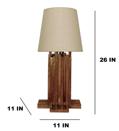 Swim Brown Wooden Table Lamp with Jute Lampshade
