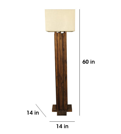 Swim Wooden Floor Lamp with Premium Beige Fabric Lampshade