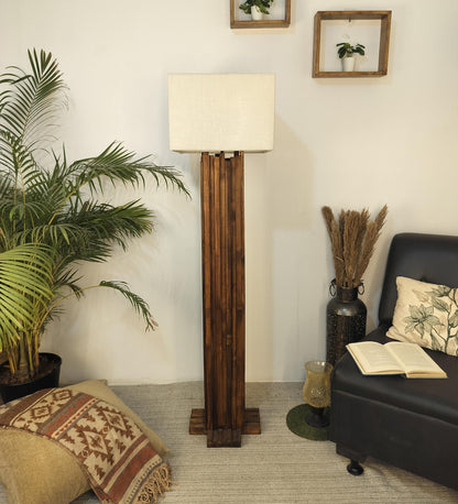 Swim Wooden Floor Lamp with Premium Beige Fabric Lampshade