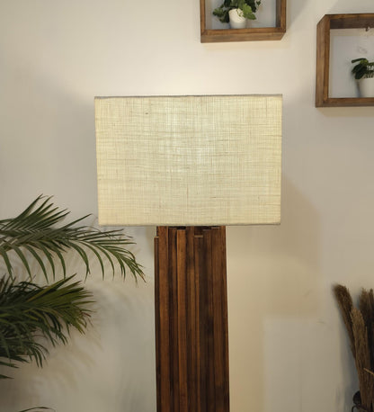 Swim Wooden Floor Lamp with Premium Beige Fabric Lampshade