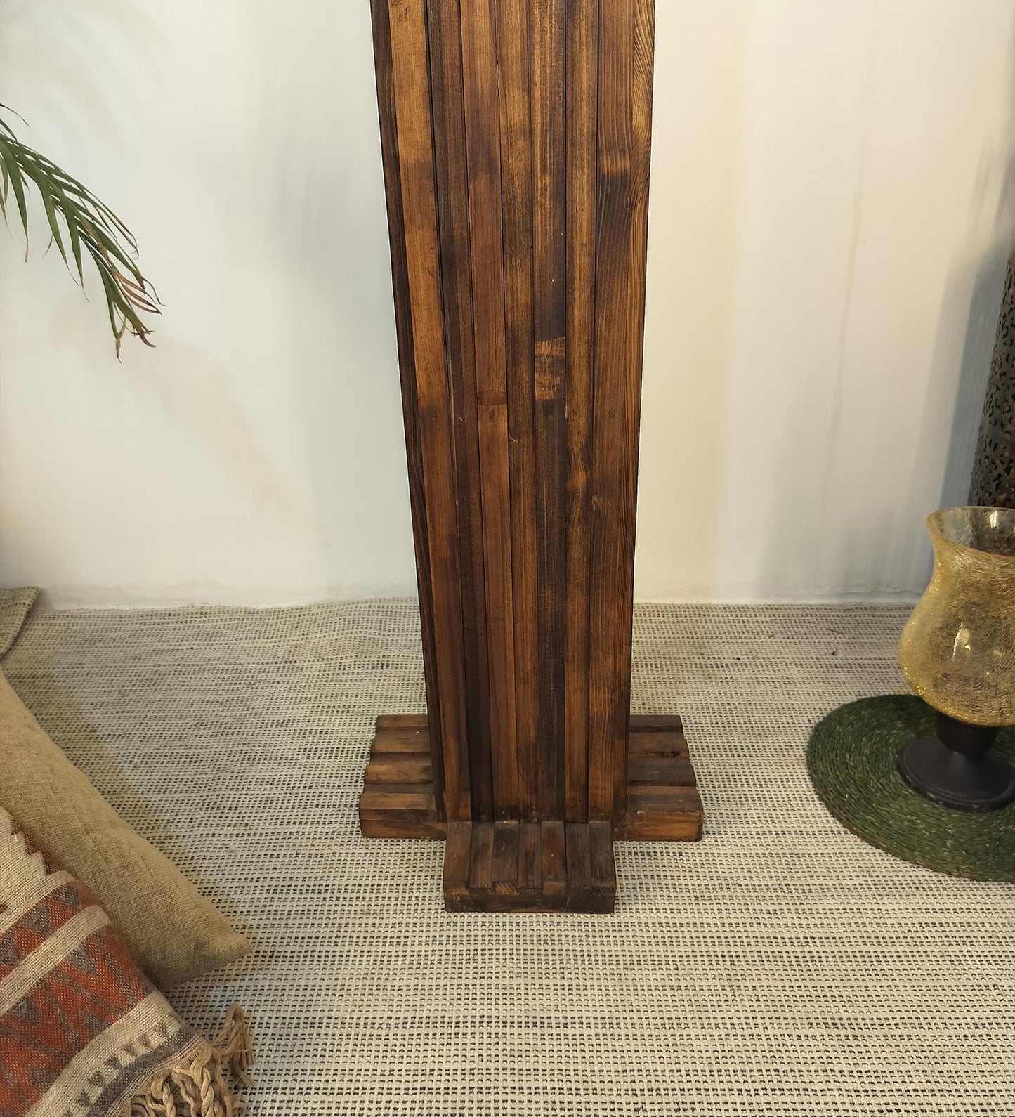 Swim Wooden Floor Lamp with Premium Beige Fabric Lampshade