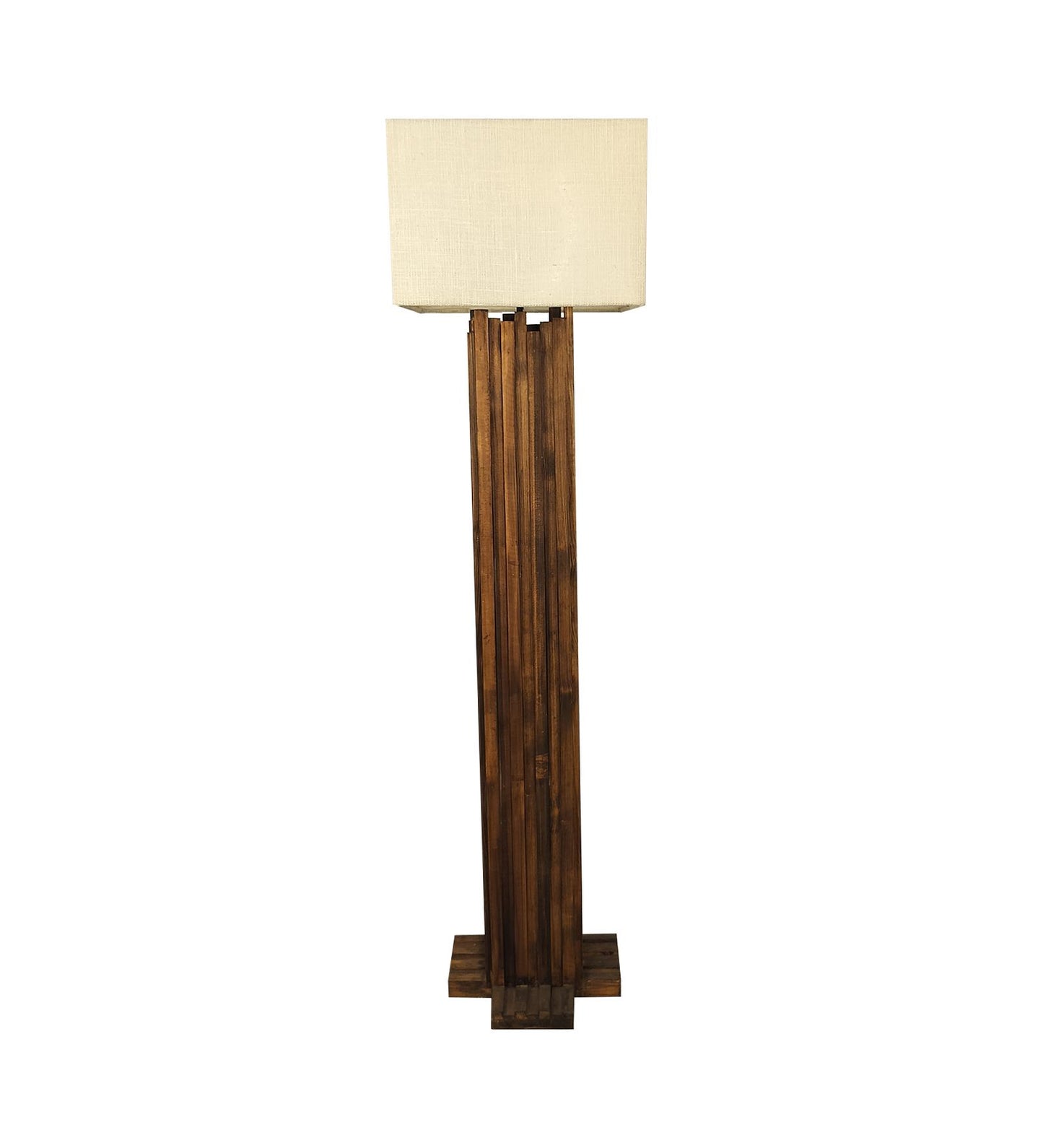 Swim Wooden Floor Lamp with Premium Beige Fabric Lampshade