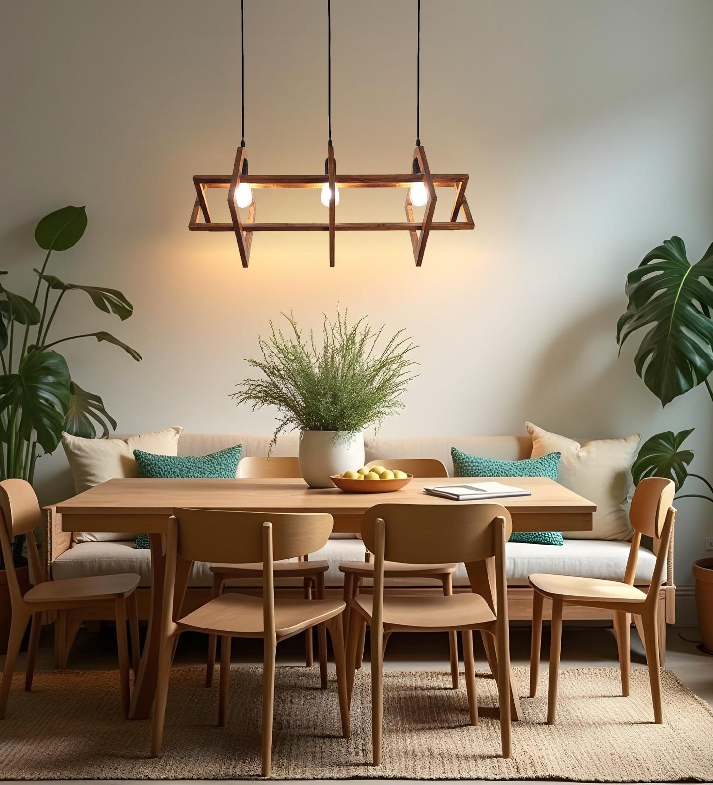 Calm Brown Wooden 3 Series Hanging Lamp