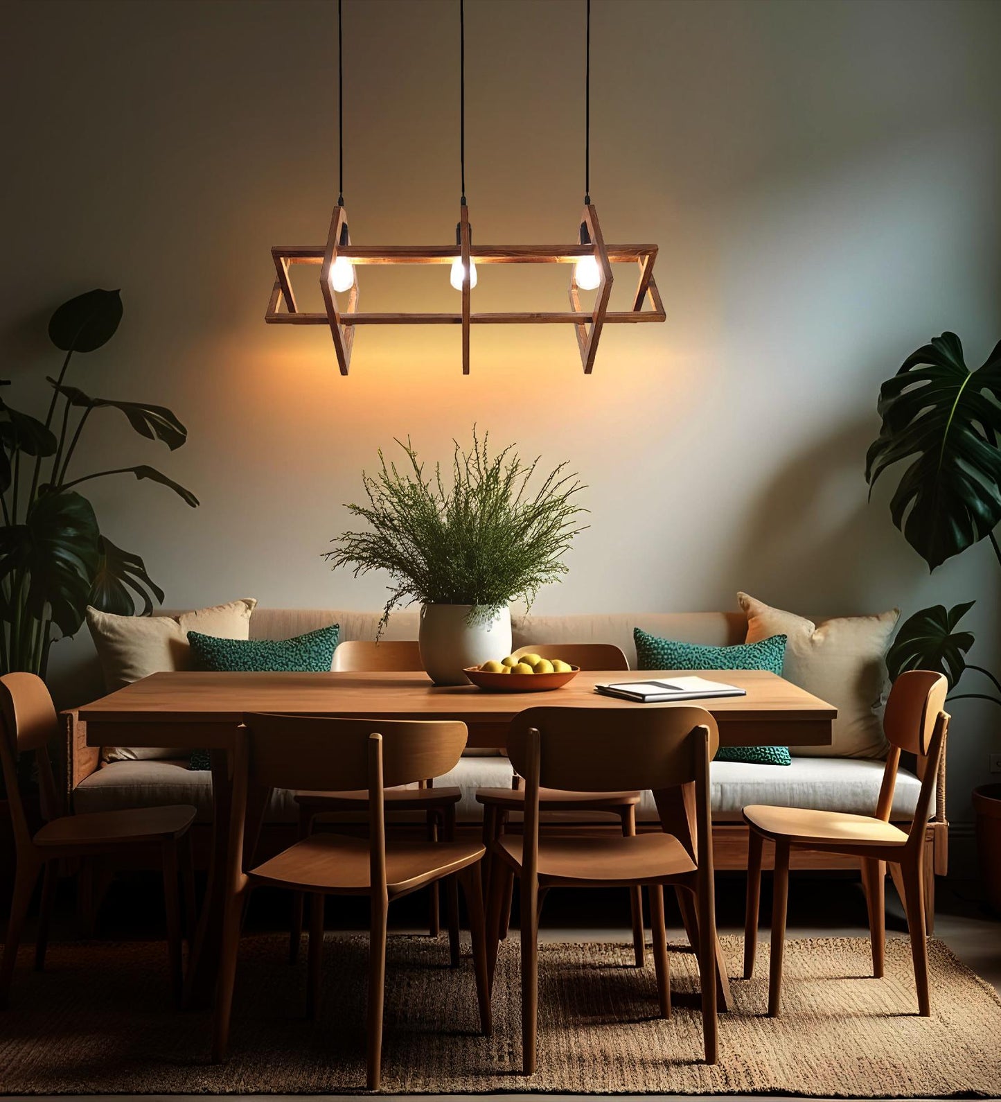 Calm Brown Wooden 3 Series Hanging Lamp