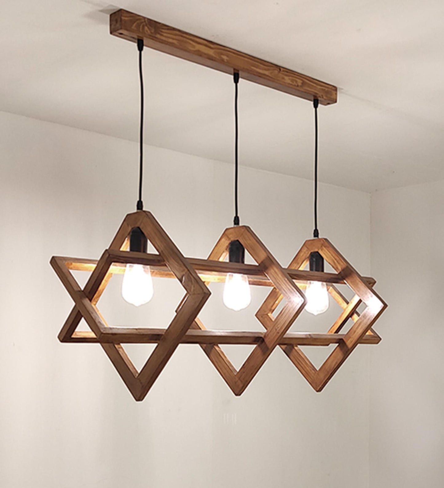Calm Brown Wooden 3 Series Hanging Lamp