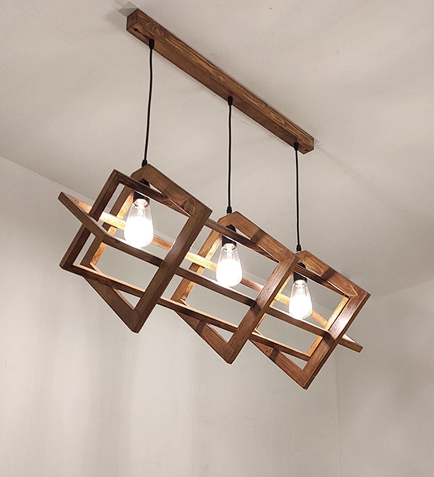 Calm Brown Wooden 3 Series Hanging Lamp