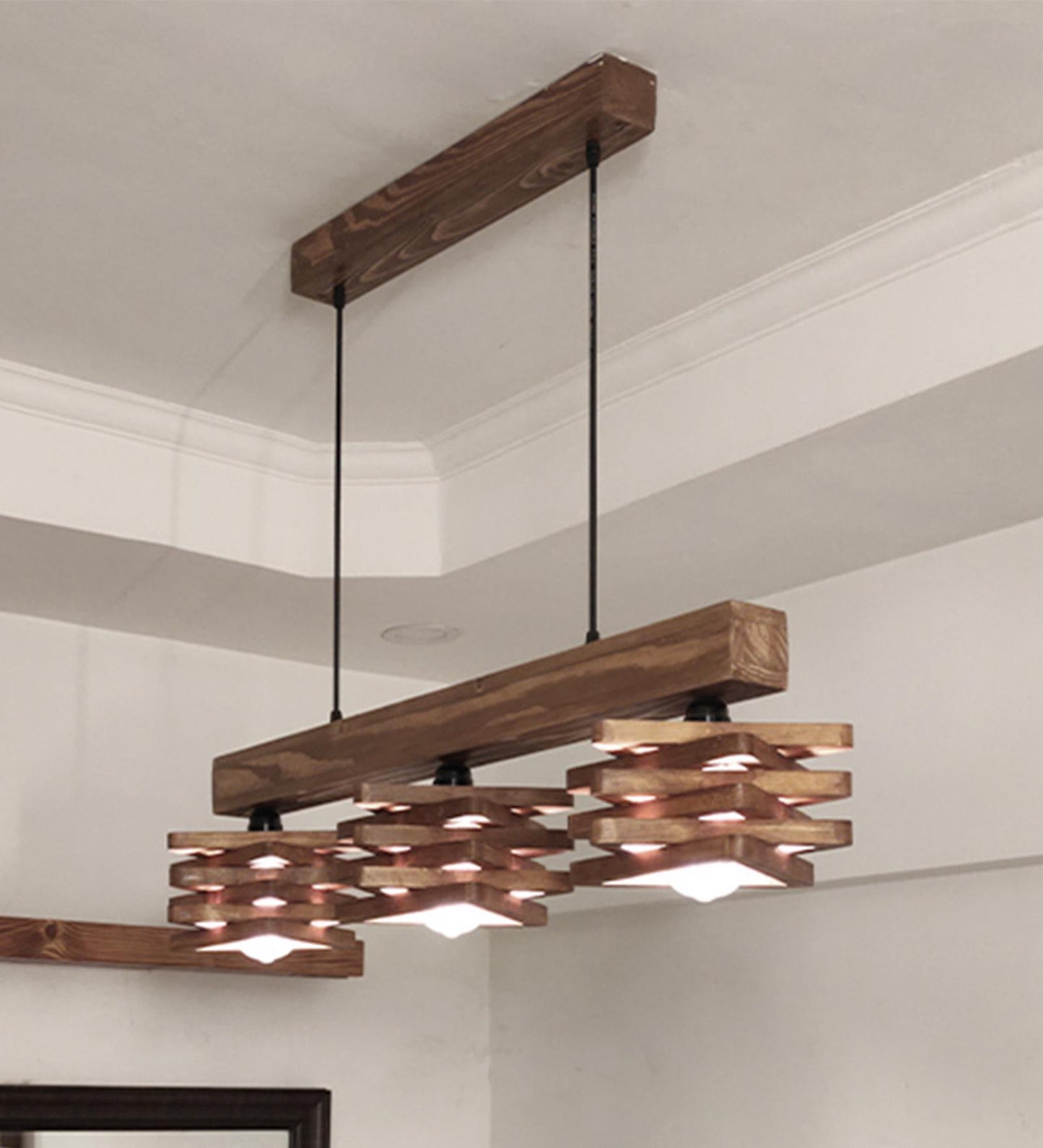 Lapis Brown Wooden 3 Series Hanging Lamp