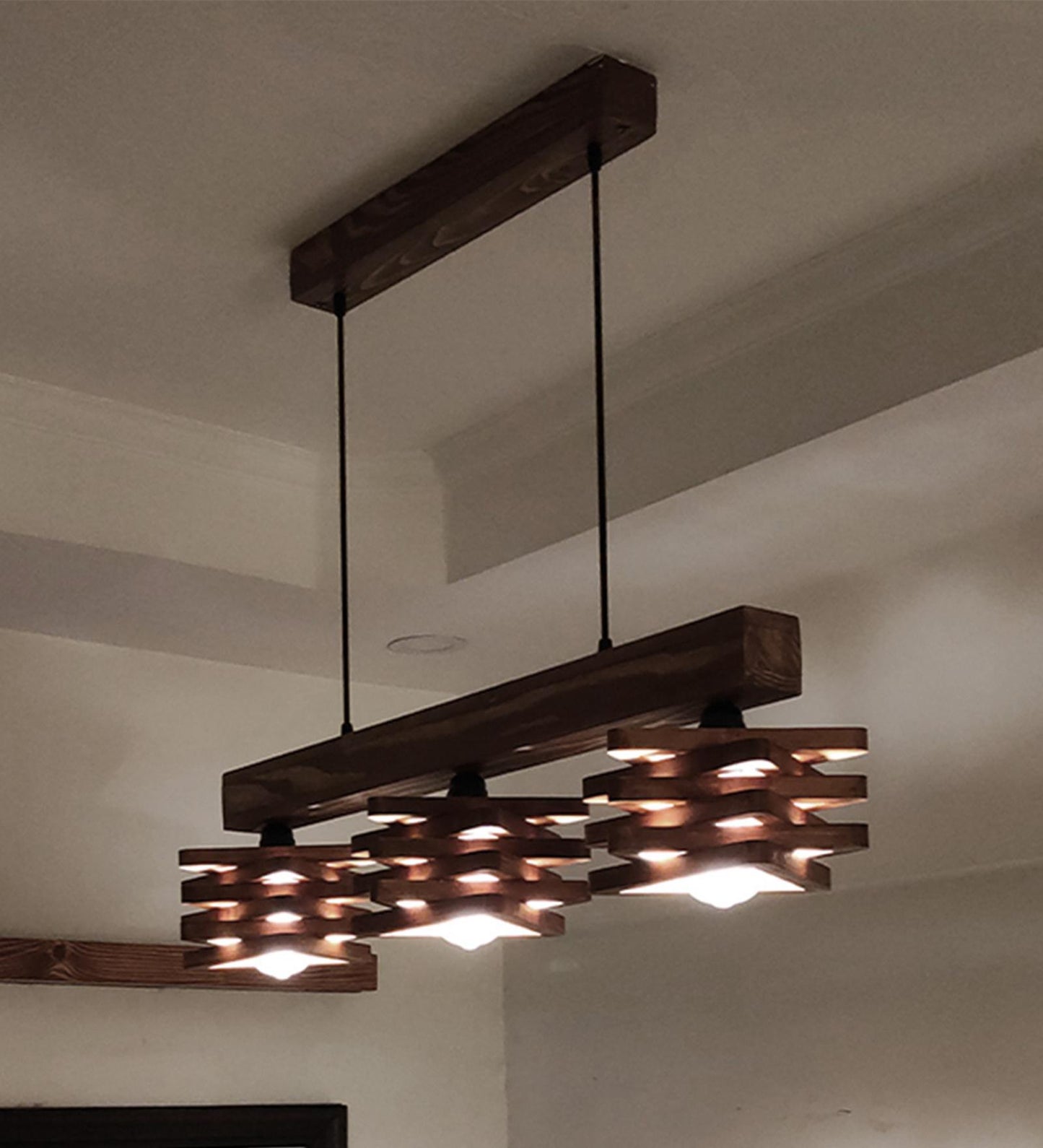 Lapis Brown Wooden 3 Series Hanging Lamp
