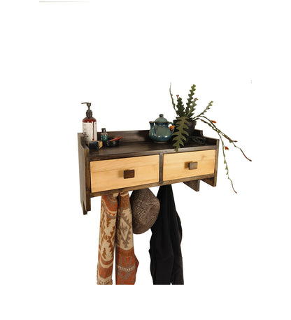 Lust OAK Wooden Wall Shelf with Drawers & Key Holders