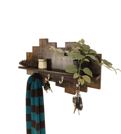 Grove Wooden Wall Shelf Organiser with Key Holders