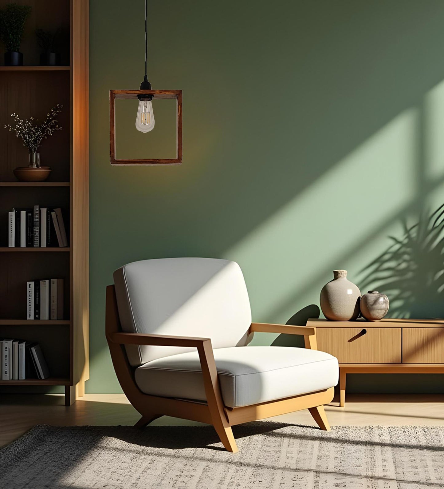 Justice Brown Wooden Single Hanging Lamp