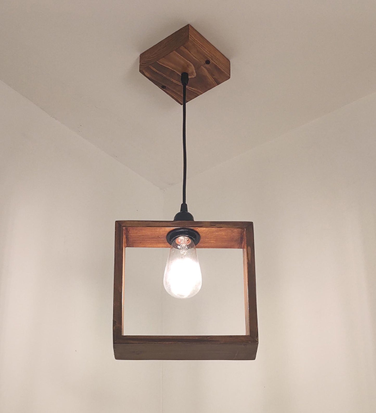 Justice Brown Wooden Single Hanging Lamp