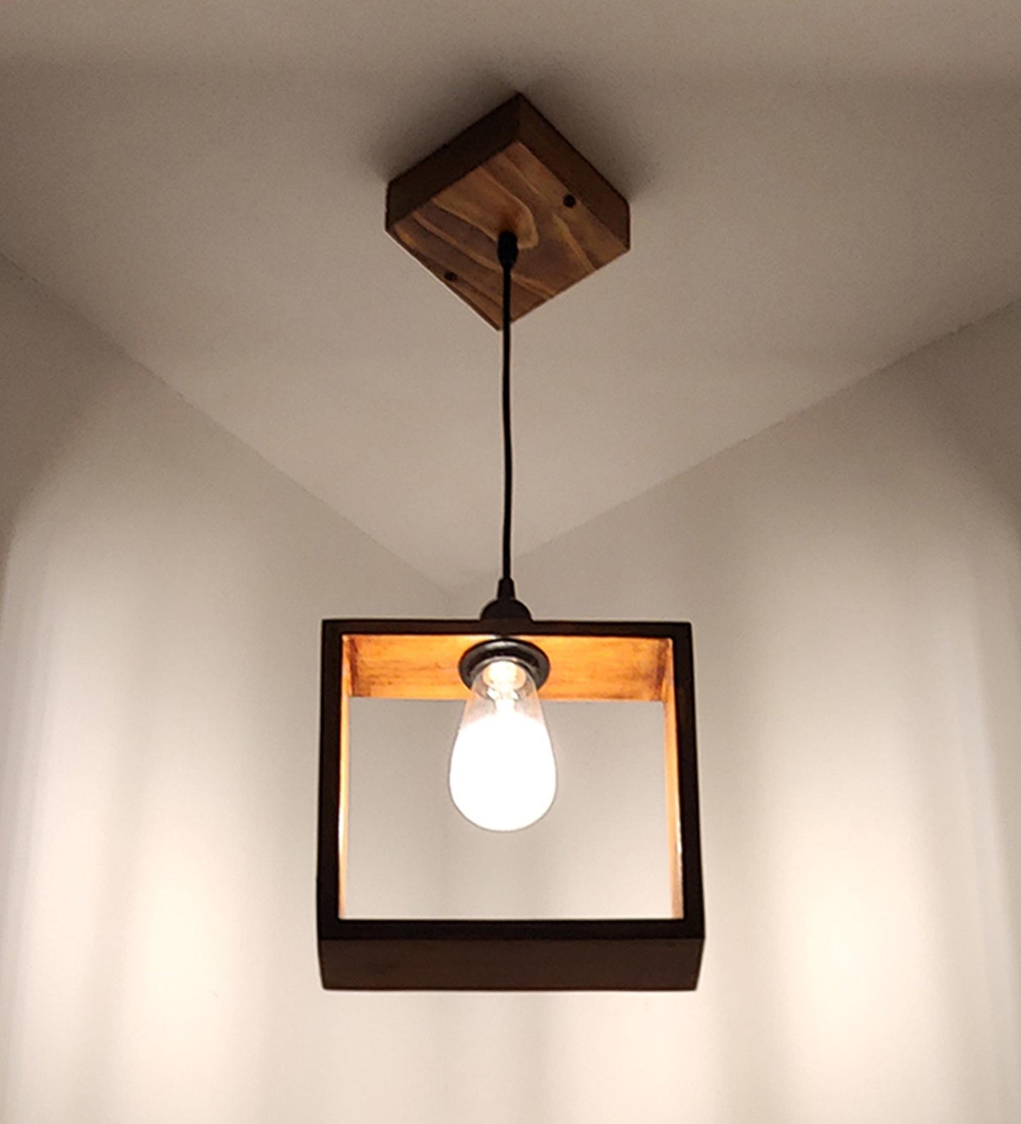 Justice Brown Wooden Single Hanging Lamp