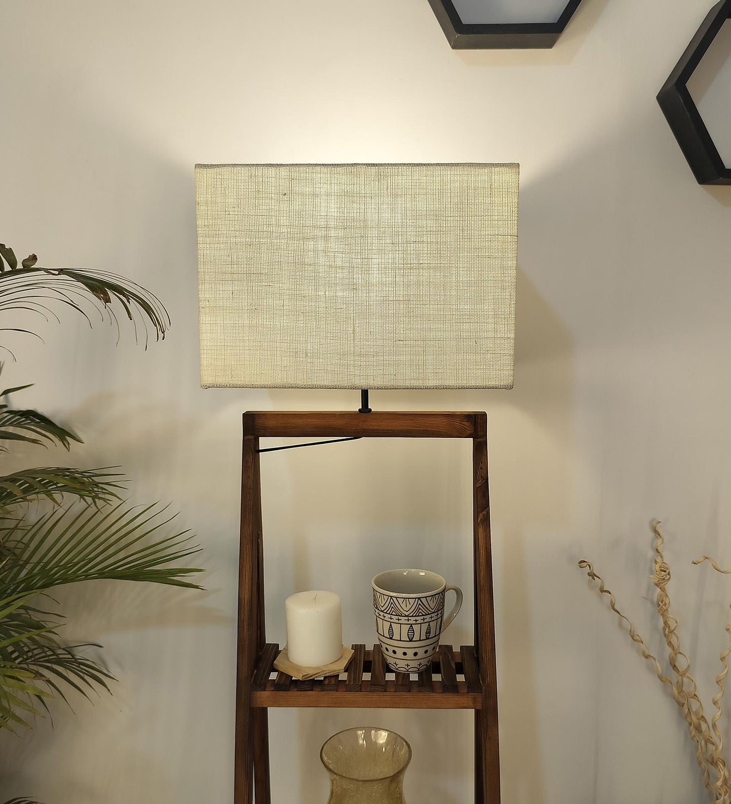 Cold Wooden Floor Lamp with Brown Base and Jute Fabric Lampshade