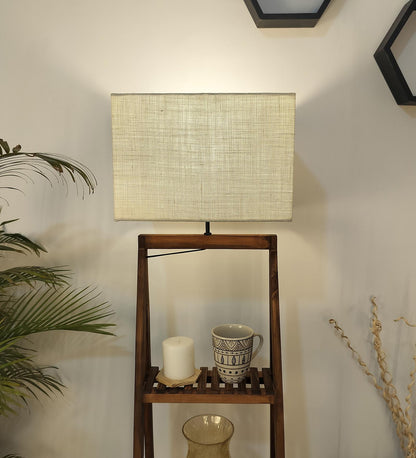 Cold Wooden Floor Lamp with Brown Base and Jute Fabric Lampshade