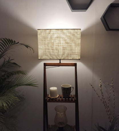 Cold Wooden Floor Lamp with Brown Base and Jute Fabric Lampshade