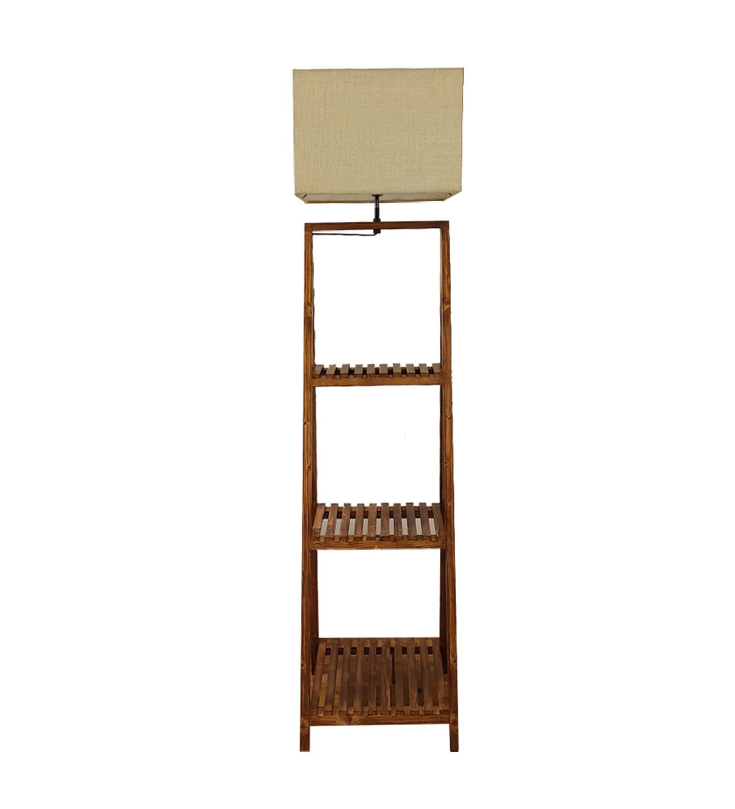 Cold Wooden Floor Lamp with Brown Base and Jute Fabric Lampshade