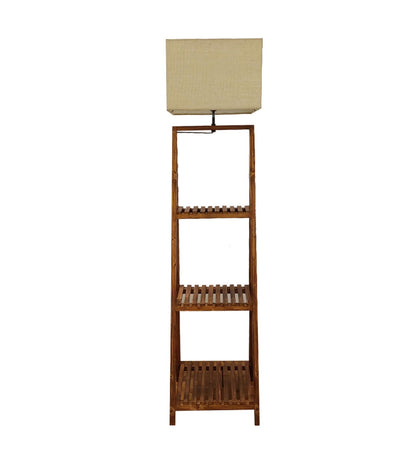 Cold Wooden Floor Lamp with Brown Base and Jute Fabric Lampshade