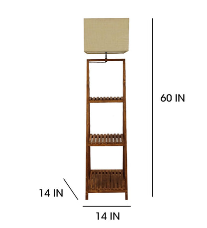 Cold Wooden Floor Lamp with Brown Base and Jute Fabric Lampshade