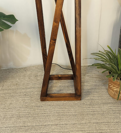 Panic Wooden Floor Lamp with Brown Base and Beige Fabric Lampshade