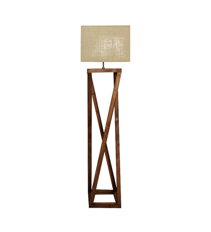 Panic Wooden Floor Lamp with Brown Base and Beige Fabric Lampshade