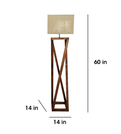 Panic Wooden Floor Lamp with Brown Base and Beige Fabric Lampshade