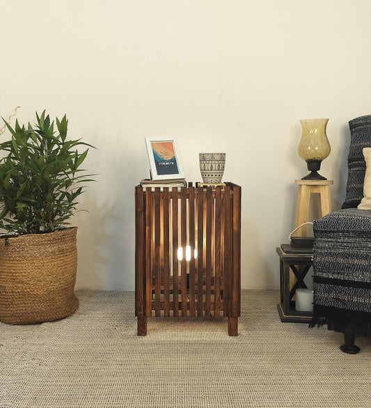 Ursa Wooden Floor Lamp with Brown Base and Jute Fabric Lampshade