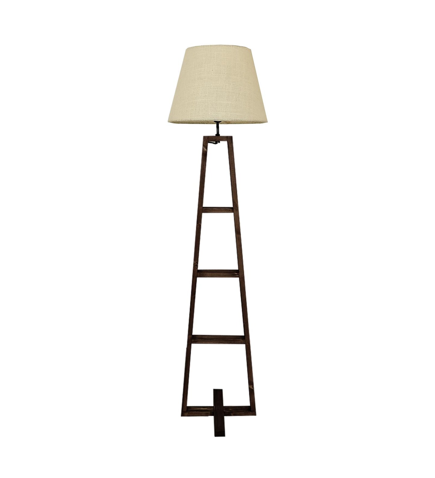 Tulip Wooden Floor Lamp with Brown Base and Beige Fabric Lampshade