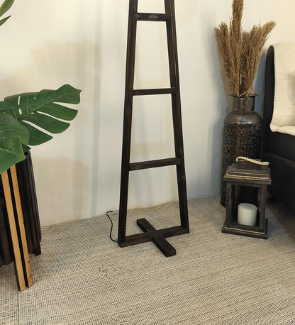 Tulip Wooden Floor Lamp with Brown Base and Beige Fabric Lampshade
