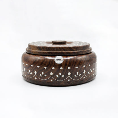 Solid Sheesham Wood Multi-Purpose Masala & Dry Fruit Box with Floral Inlay Work