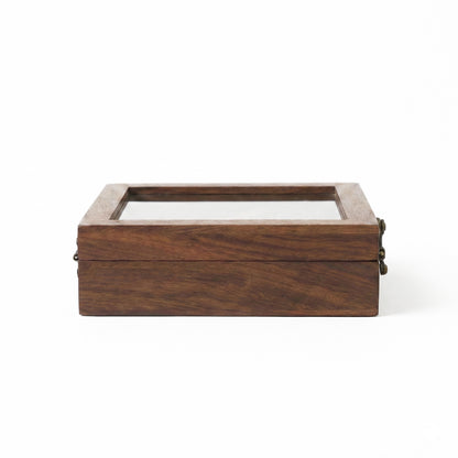 Woodfit Premium Square 9-Compartment Solid Sheesham Wood Masala Box with Glass Top and Wooden Spoon