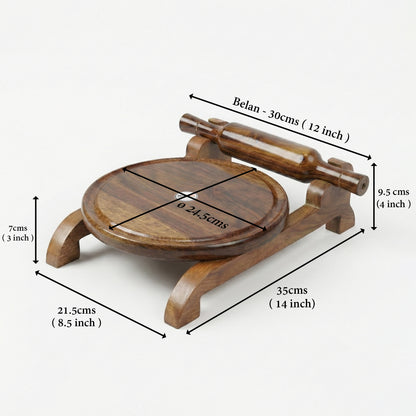 Woodfit Handcrafted Solid Sheesham Wood Chakla Belan Set with Integrated Storage Stand