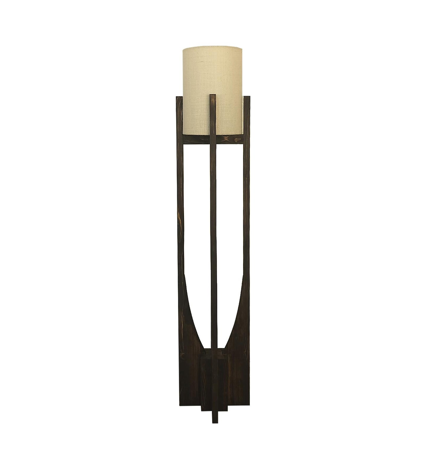 Just Wooden Floor Lamp with Brown Base and White Fabric Lampshade