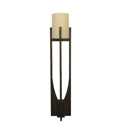 Just Wooden Floor Lamp with Brown Base and White Fabric Lampshade