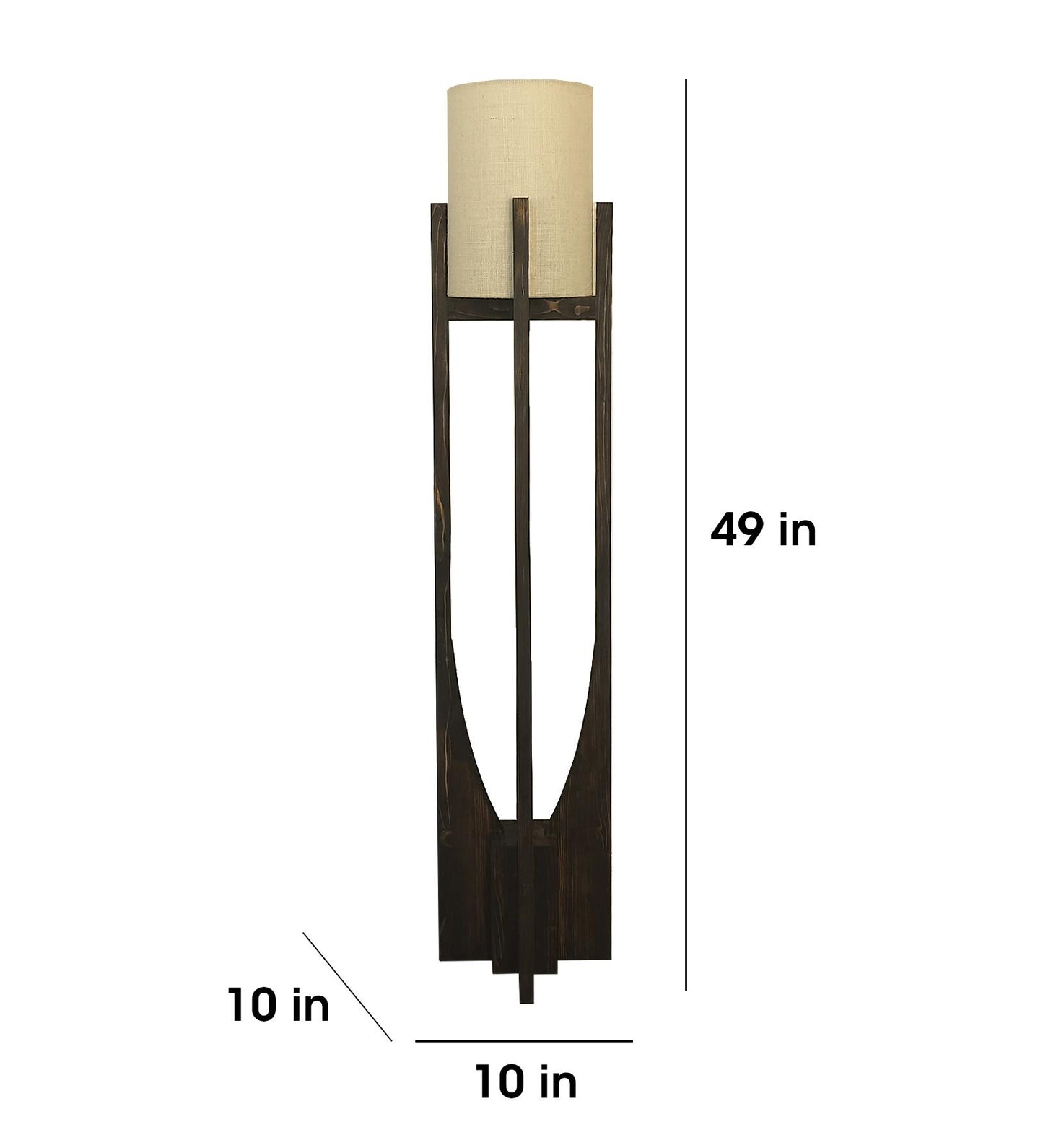 Just Wooden Floor Lamp with Brown Base and White Fabric Lampshade