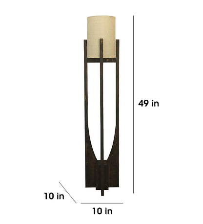 Just Wooden Floor Lamp with Brown Base and White Fabric Lampshade