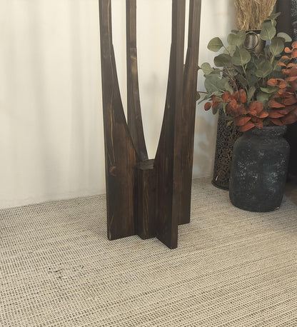 Just Wooden Floor Lamp with Brown Base and White Fabric Lampshade