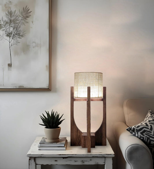 Just Wooden Table Lamp with Jute Lampshade