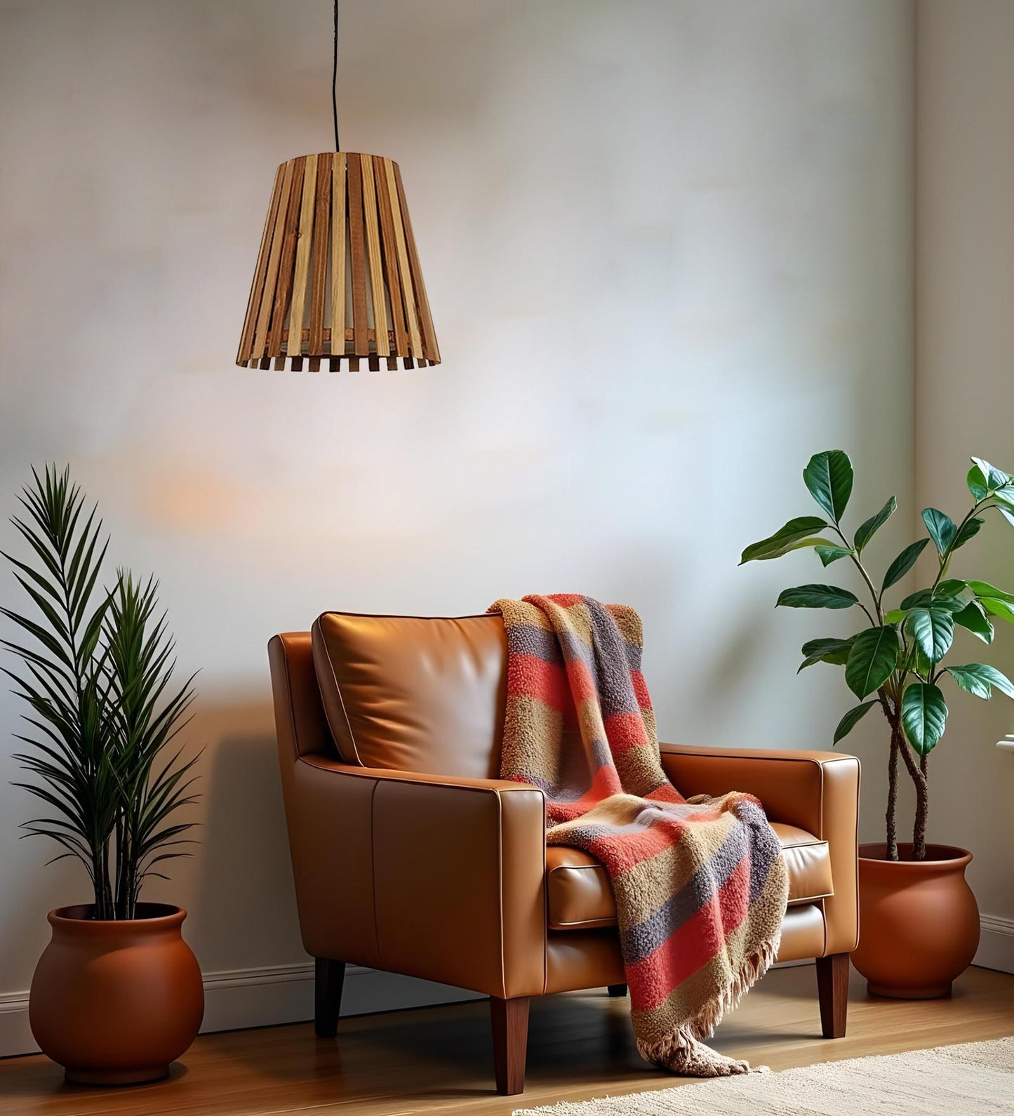 Dead Beige & Brown Wooden Single Hanging Lamp