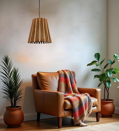 Dead Beige & Brown Wooden Single Hanging Lamp