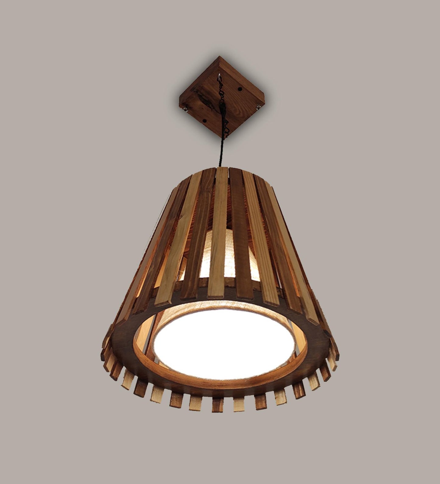 Dead Beige & Brown Wooden Single Hanging Lamp