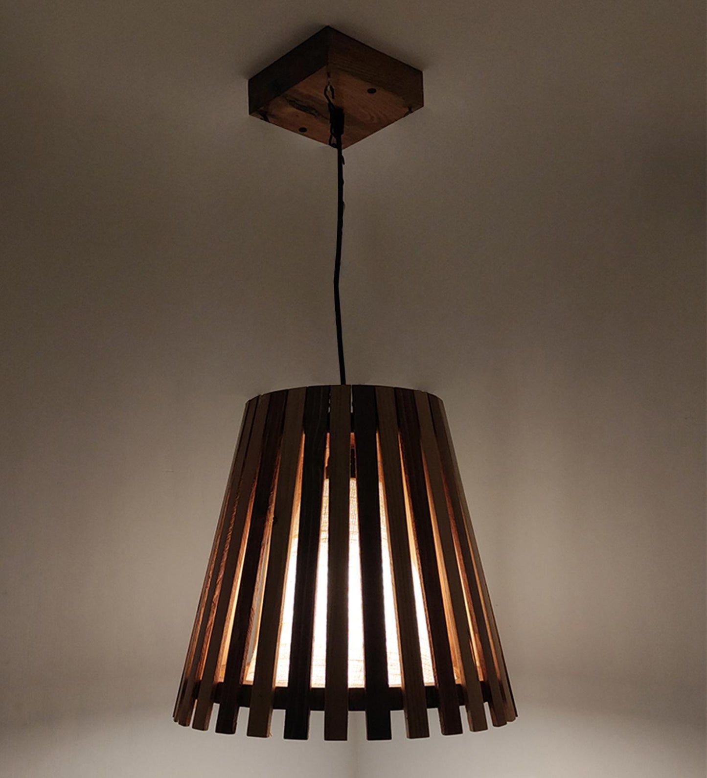 Dead Beige & Brown Wooden Single Hanging Lamp