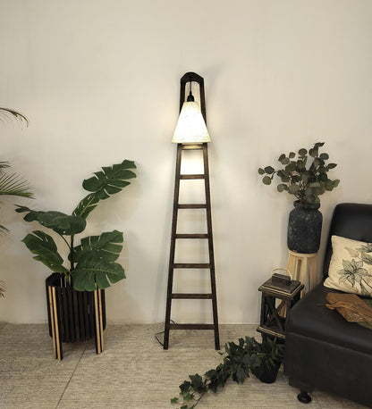 Yore Wooden Floor Lamp with Brown Base and Jute Fabric Lampshade