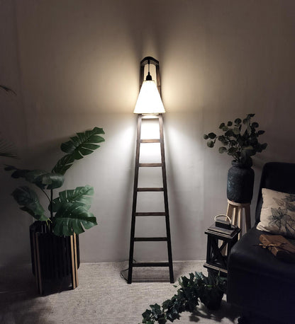 Yore Wooden Floor Lamp with Brown Base and Jute Fabric Lampshade