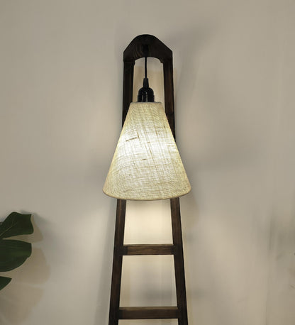 Yore Wooden Floor Lamp with Brown Base and Jute Fabric Lampshade