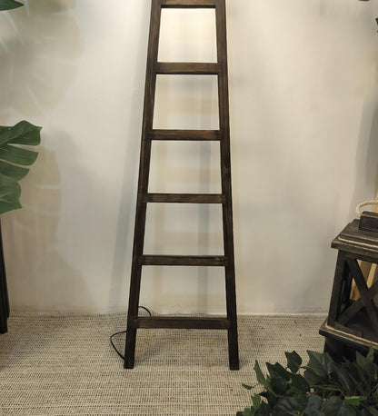 Yore Wooden Floor Lamp with Brown Base and Jute Fabric Lampshade