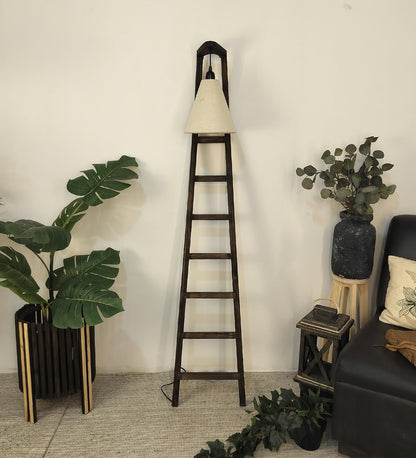 Yore Wooden Floor Lamp with Brown Base and Jute Fabric Lampshade