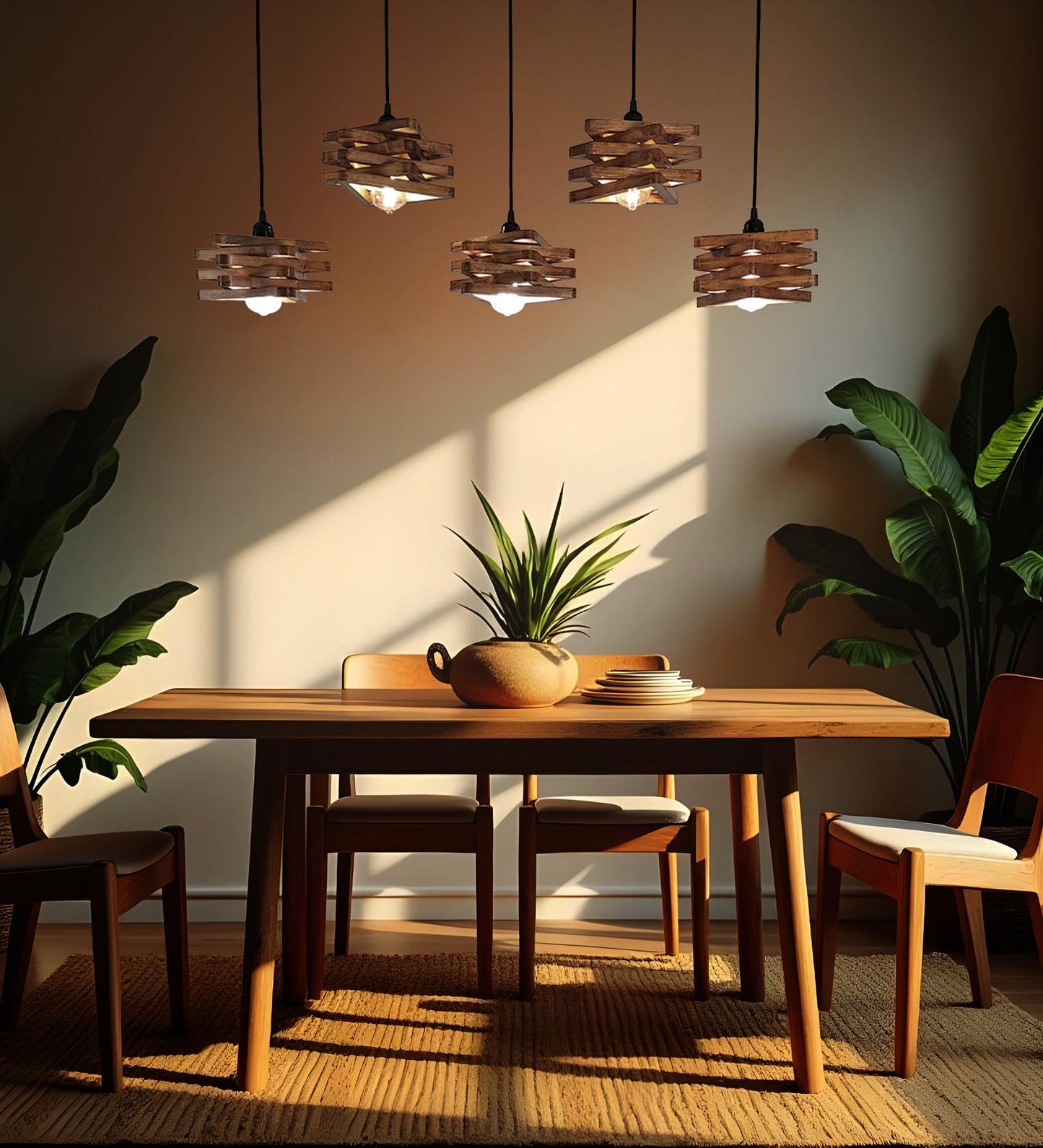 Lapis Brown Wooden 5 Series Hanging Lamp